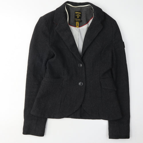 Superdry Women's Black Blazer Small Herringbone Wool