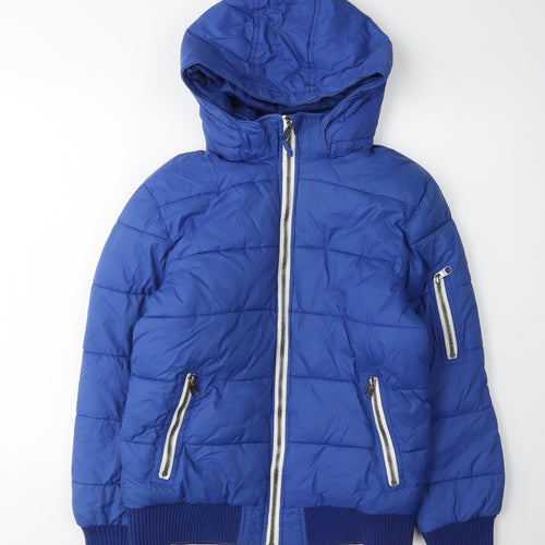 H&M Boys Blue Puffer Jacket 13 Years Hooded Winter Coat