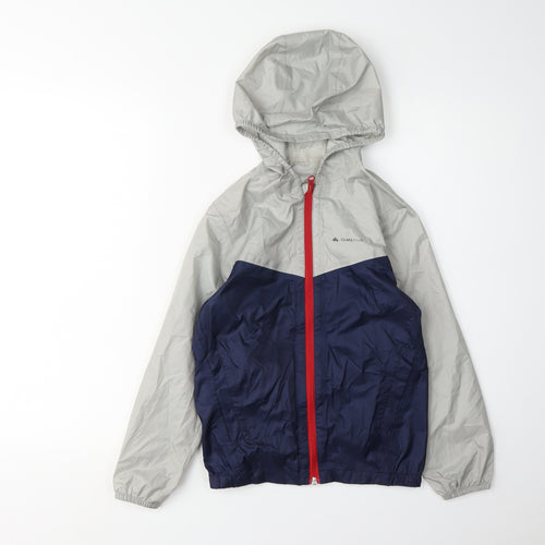 Decathlon Boys Blue Grey Windbreaker Jacket 8 Years Hooded