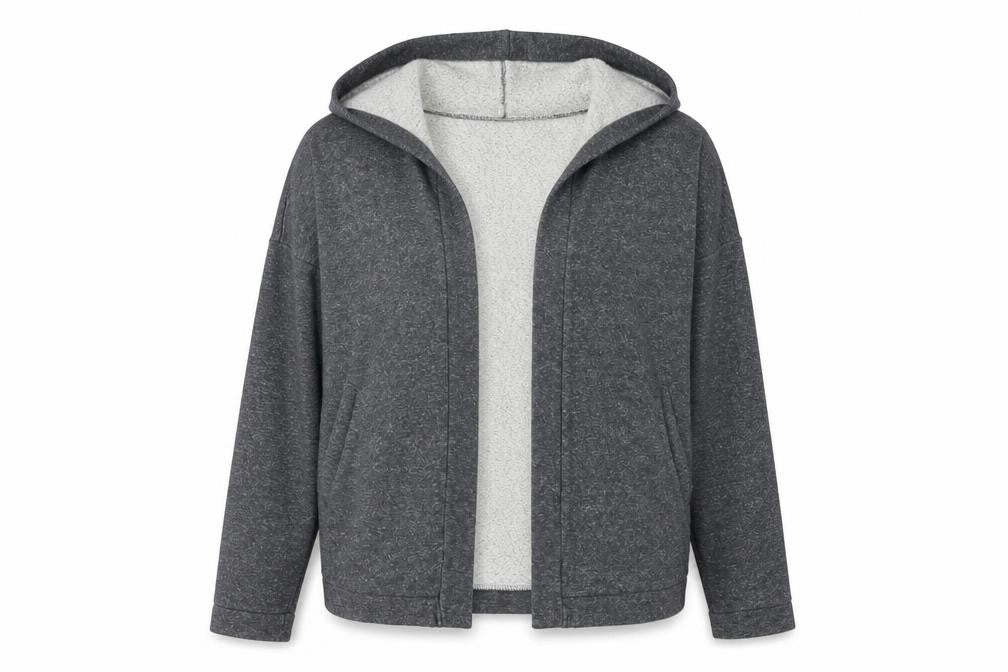 Front view of Bench Women's hooded cardigan, size L, Grey