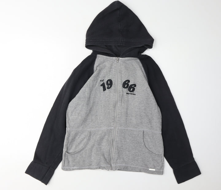 Head Unisex Hoodie Grey Black Full Zip Logo Sports