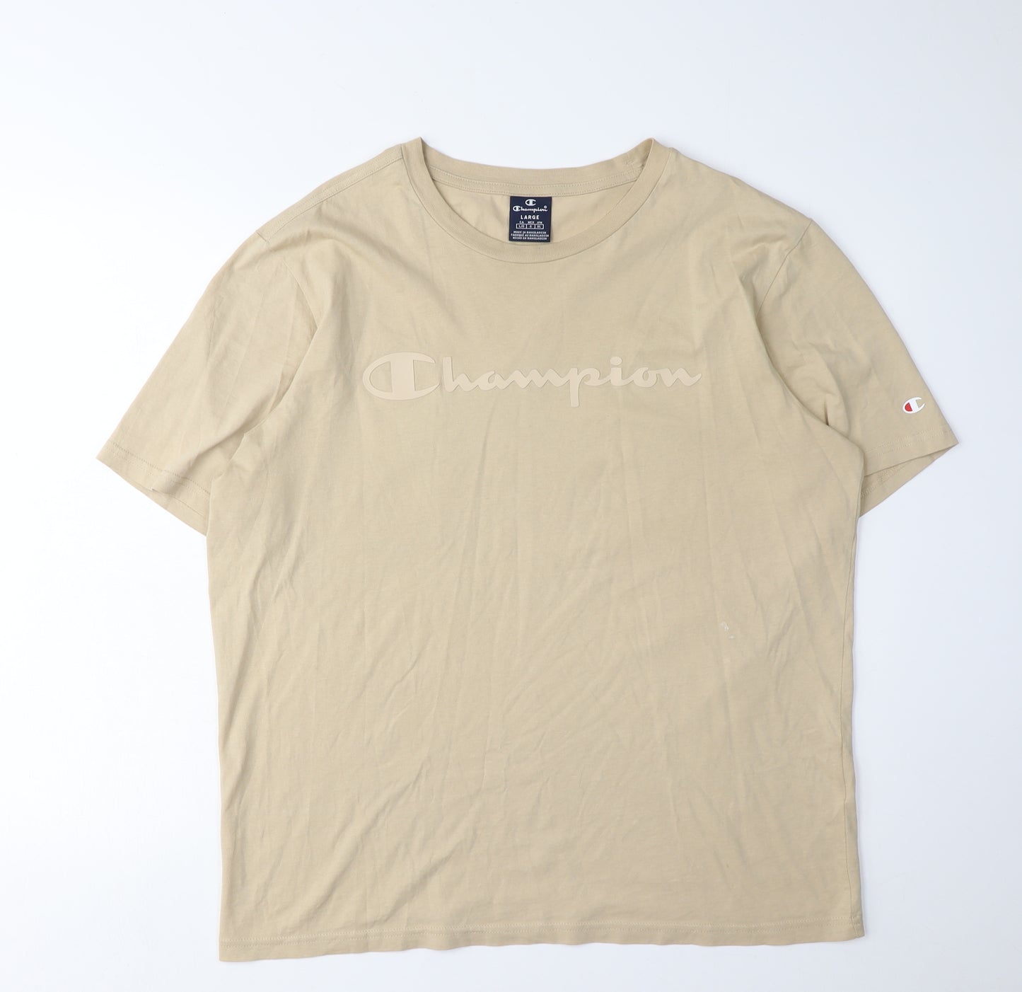 Champion Beige Men's T-Shirt Large Short Sleeve Cotton