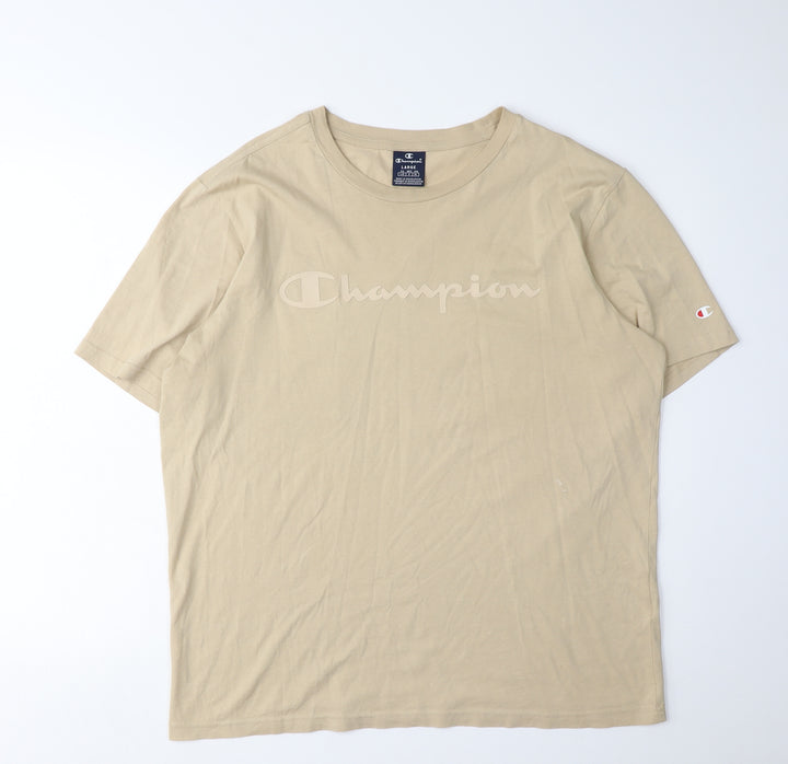 Champion Beige Men's T-Shirt Large Short Sleeve Cotton