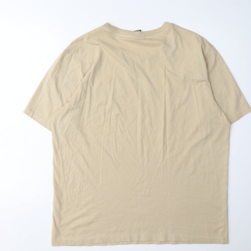 Champion Beige Men's T-Shirt Large Short Sleeve Cotton