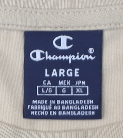 Champion Beige Men's T-Shirt Large Short Sleeve Cotton