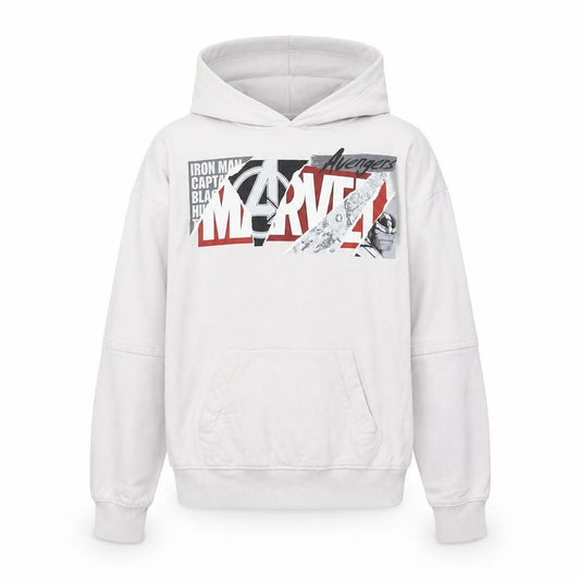 Front view of Marvel boys’ white avengers pullover hoodie 10-11 years