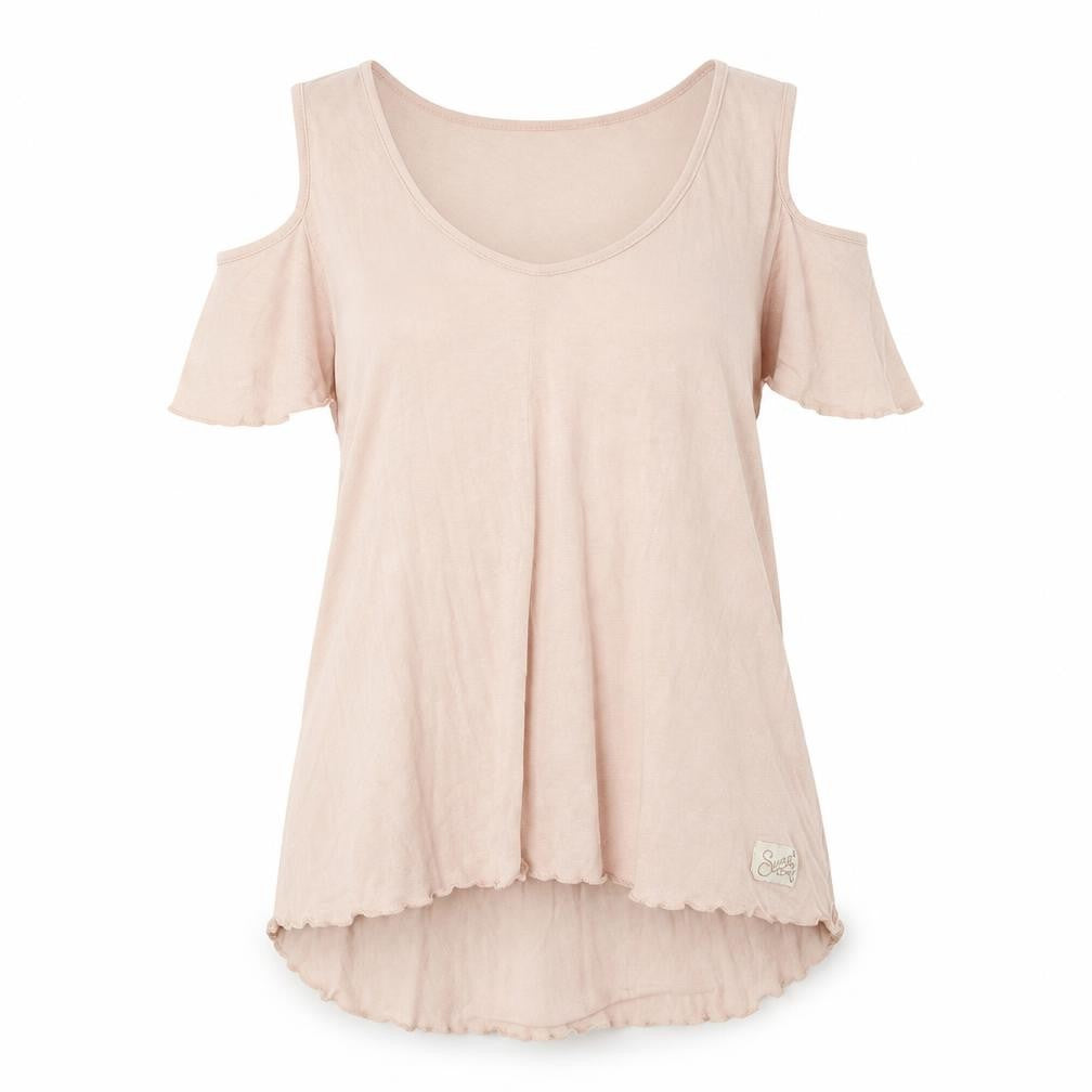 Front view of Superdry Women's Pink Cold Shoulder Top XS