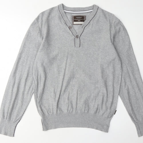 St. George by Duffer Men's Grey Henley Jumper Size S