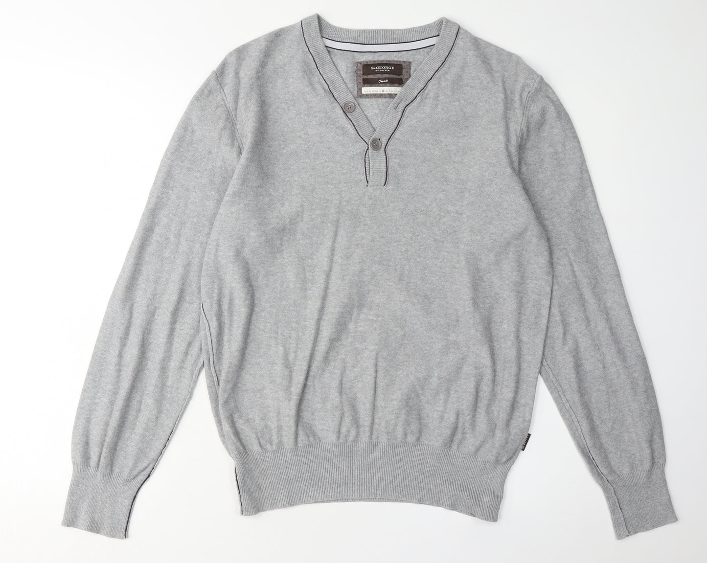 St. George by Duffer Men's Grey Henley Jumper Size S
