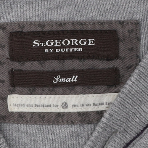 St. George by Duffer Men's Grey Henley Jumper Size S