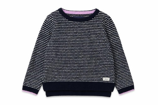 Front view of Joules girls’ blue pullover geometric jumper 6 years