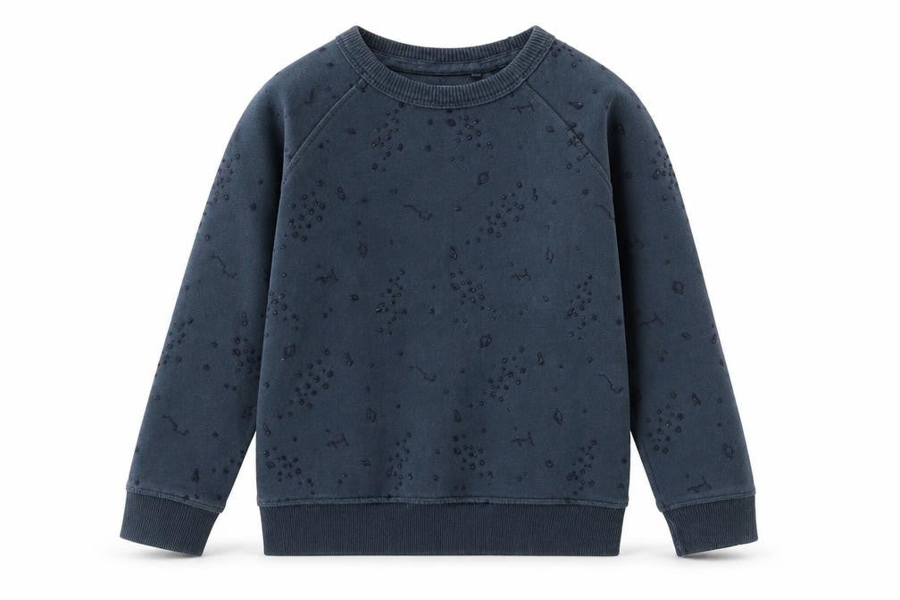 Front view of FatFace girls’ blue pullover sweatshirt 6-7 years
