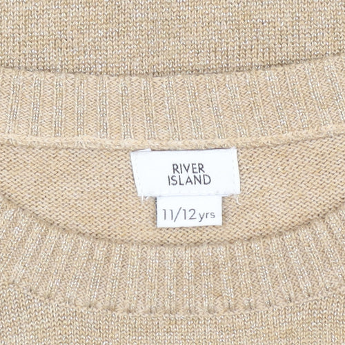 River Island Girls Beige Pullover Jumper 11-12 Years with Ruffles