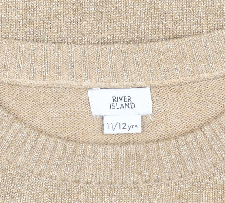 River Island Girls Beige Pullover Jumper 11-12 Years with Ruffles