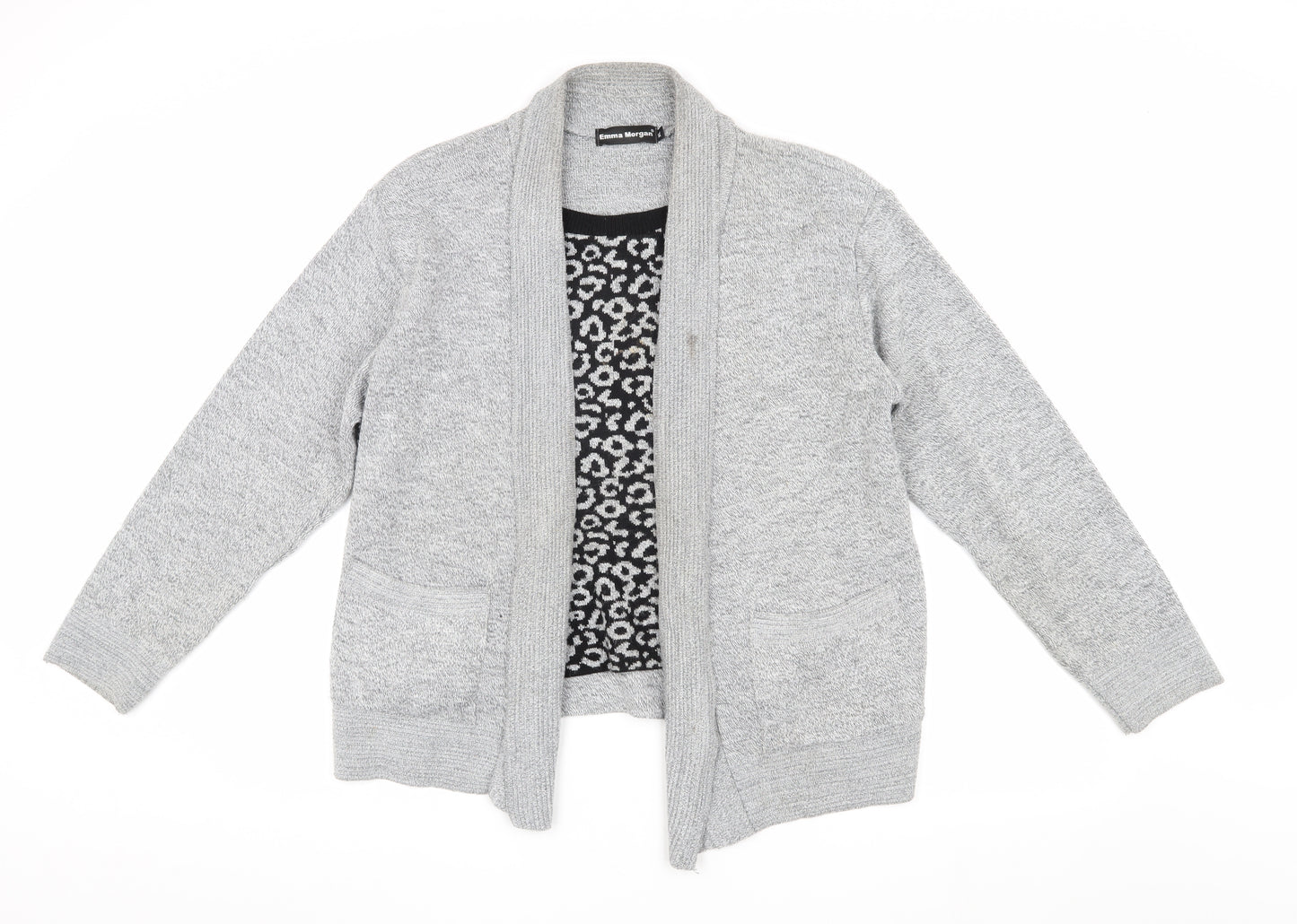 Emma Morgan Women's Grey Animal Print Open Front Cardigan XL
