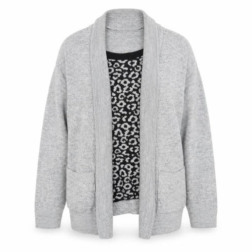 Emma Morgan Women's Grey Animal Print Open Front Cardigan XL
