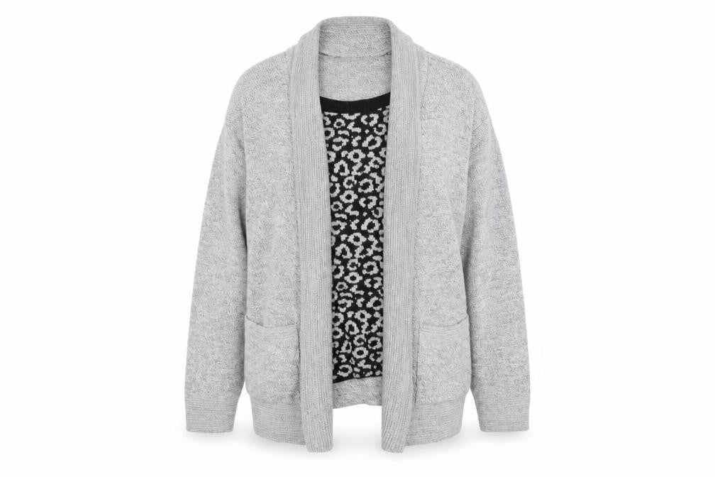 Emma Morgan Women's Grey Animal Print Open Front Cardigan XL