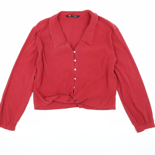 Zara Women's Red Button-Up Shirt Size 10