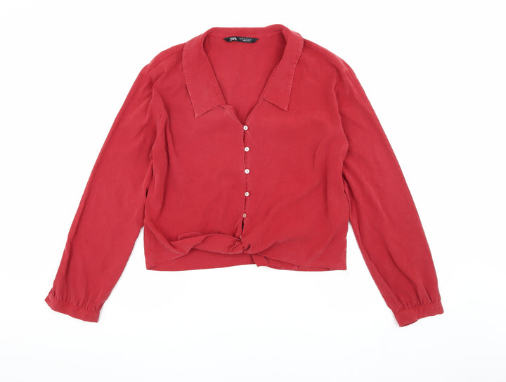 Zara Women's Red Button-Up Shirt Size 10
