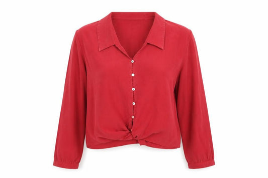 Front view of Zara Women's Red Button-Up Shirt, size 10