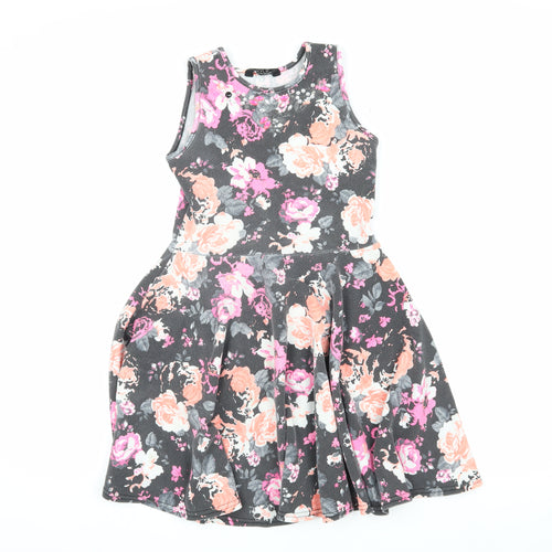 Girls Multicoloured Skater Dress, Floral, 9-10 Yrs, Casual Elegance