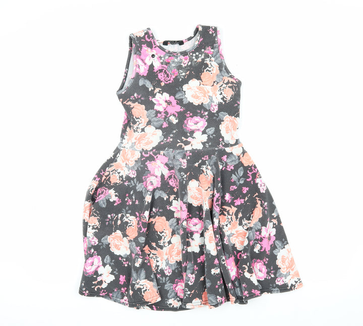 Girls Multicoloured Skater Dress, Floral, 9-10 Yrs, Casual Elegance