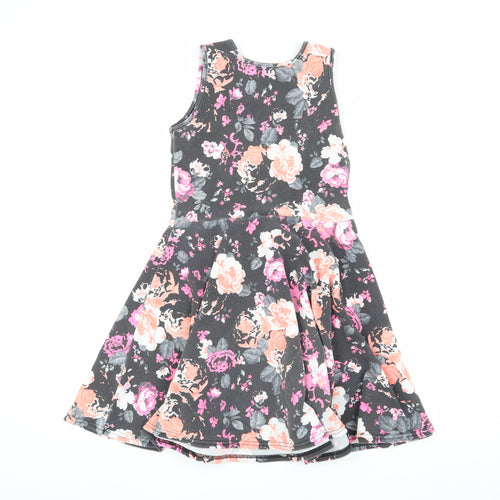 Girls Multicoloured Skater Dress, Floral, 9-10 Yrs, Casual Elegance