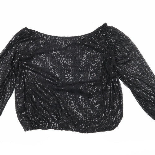QED London Women's Black Sequin Off Shoulder Blouse