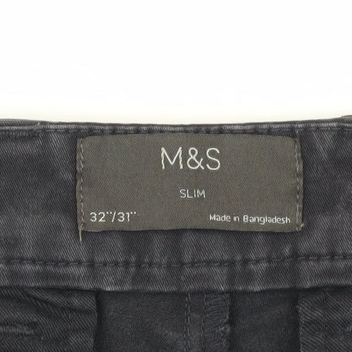 Marks and Spencer Men's Black Slim Fit Chinos 32 Waist