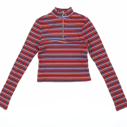 Topshop Women's Multicoloured Cropped Stripe T-Shirt, Size 8