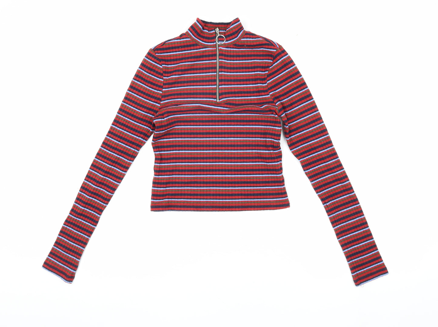 Topshop Women's Multicoloured Cropped Stripe T-Shirt, Size 8