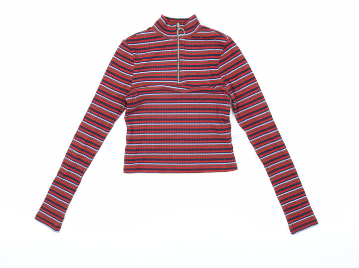 Topshop Women's Multicoloured Cropped Stripe T-Shirt, Size 8