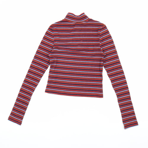 Topshop Women's Multicoloured Cropped Stripe T-Shirt, Size 8