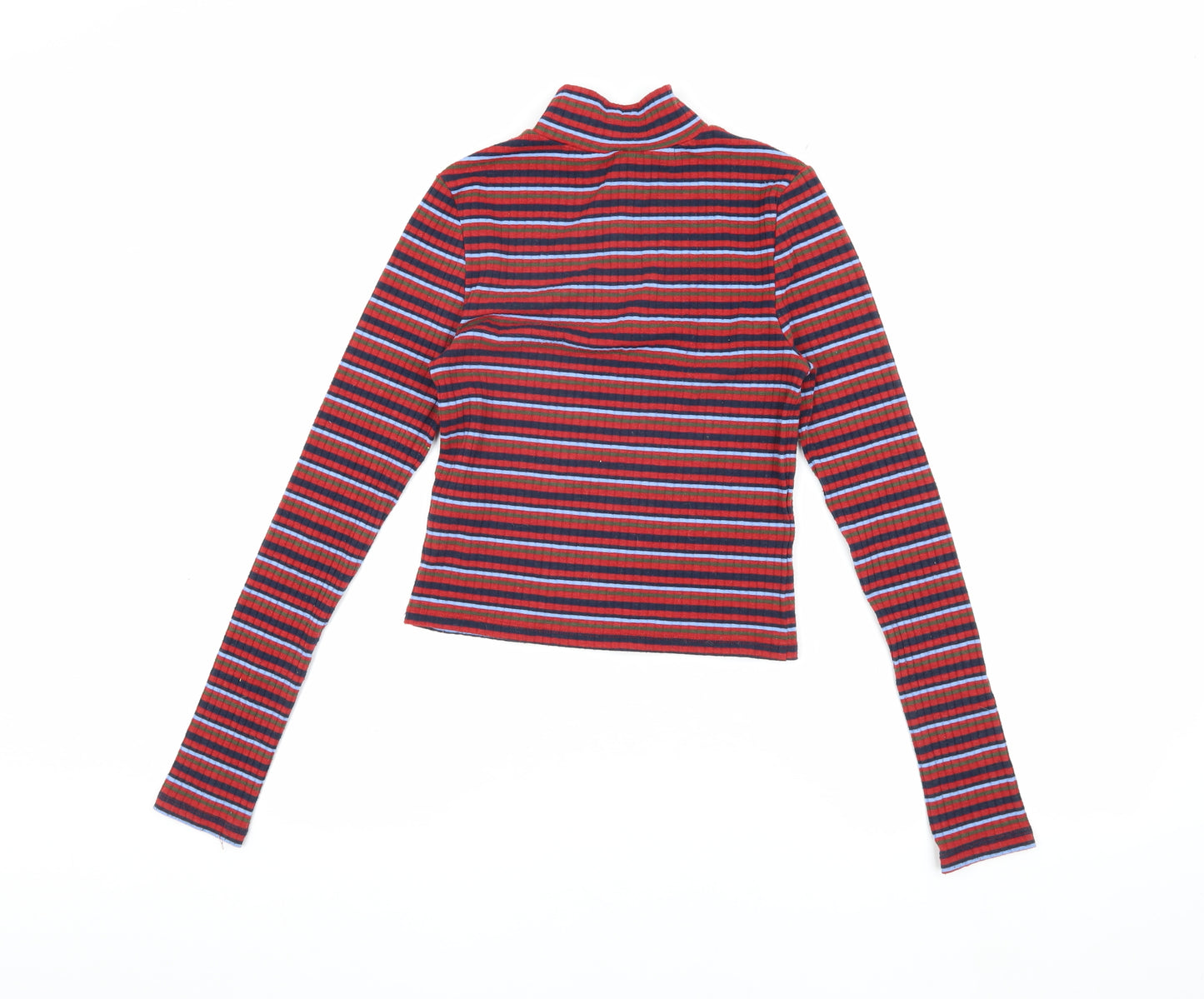 Topshop Women's Multicoloured Cropped Stripe T-Shirt, Size 8