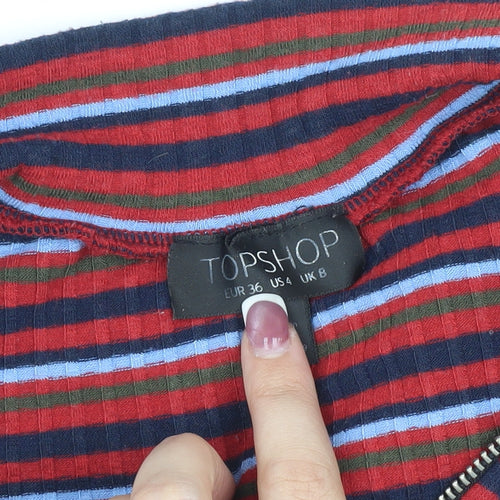 Topshop Women's Multicoloured Cropped Stripe T-Shirt, Size 8