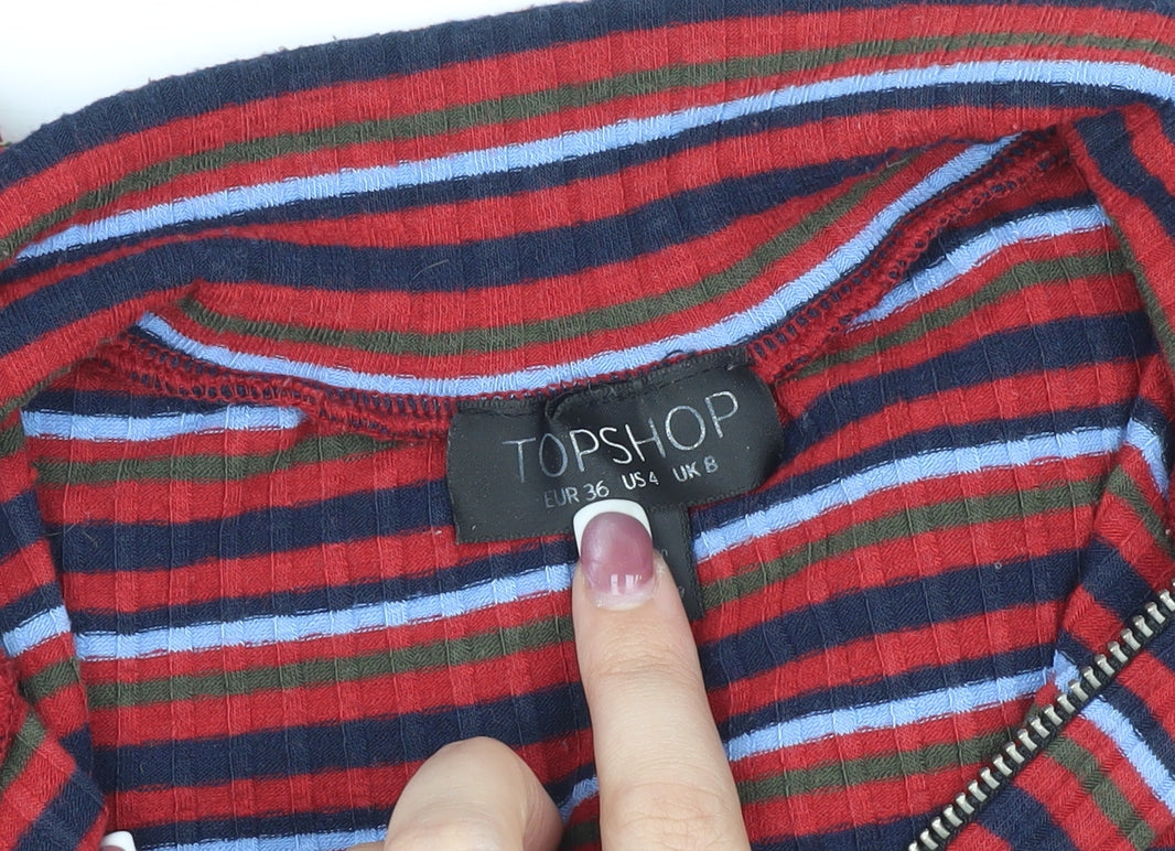 Topshop Women's Multicoloured Cropped Stripe T-Shirt, Size 8
