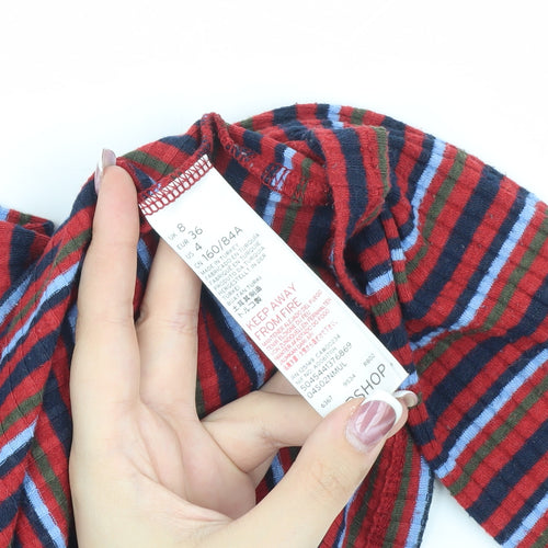 Topshop Women's Multicoloured Cropped Stripe T-Shirt, Size 8
