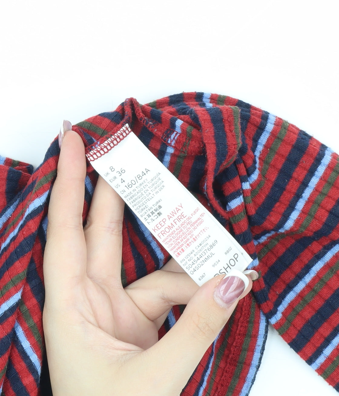 Topshop Women's Multicoloured Cropped Stripe T-Shirt, Size 8