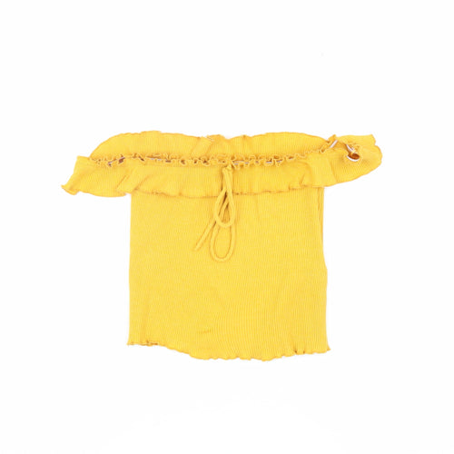 Bershka Women's Yellow Cropped Off-Shoulder Top