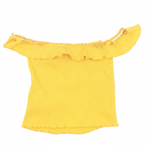 Bershka Women's Yellow Cropped Off-Shoulder Top