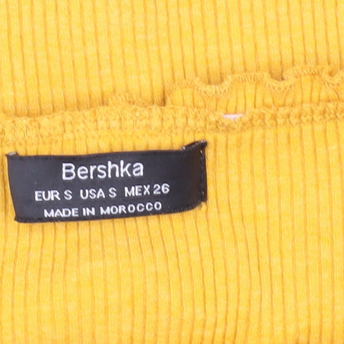 Bershka Women's Yellow Cropped Off-Shoulder Top