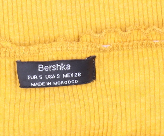 Bershka Women's Yellow Cropped Off-Shoulder Top