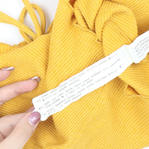 Bershka Women's Yellow Cropped Off-Shoulder Top