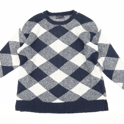 Marks and Spencer Men's Blue Argyle Pullover Jumper Size L