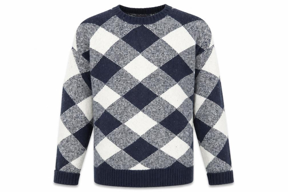 Front view of Marks & Spencer Men's Blue Argyle jumper, size L
