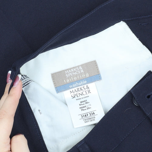 Marks and Spencer Men's Blue Dress Pants, Size L, Regular Fit