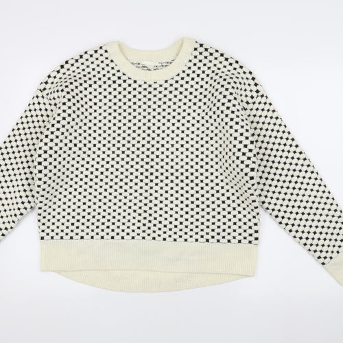 H&M Women's White Geometric Pullover Jumper Size S