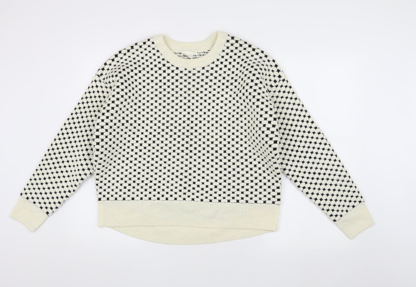 H&M Women's White Geometric Pullover Jumper Size S