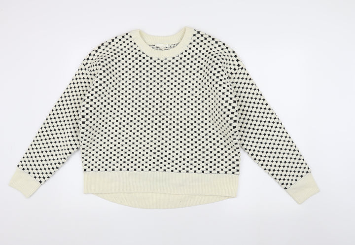 H&M Women's White Geometric Pullover Jumper Size S