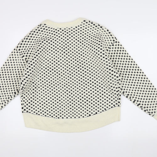 H&M Women's White Geometric Pullover Jumper Size S